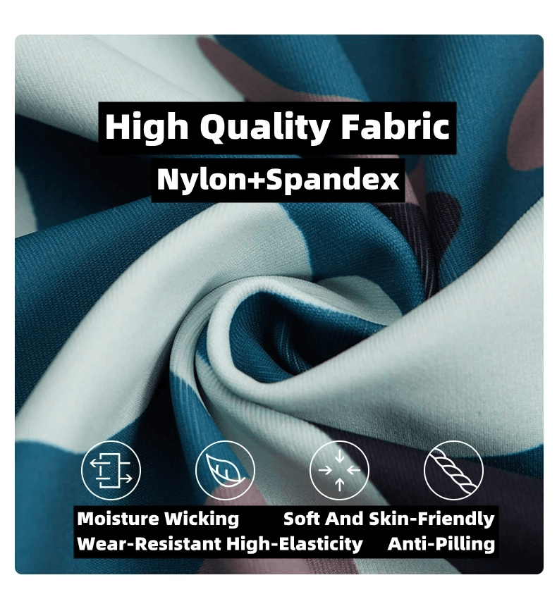 Close-up of Women's Camo Sport Shirt fabric, highlighting high-quality nylon-spandex blend, moisture-wicking, and soft skin-friendly features.